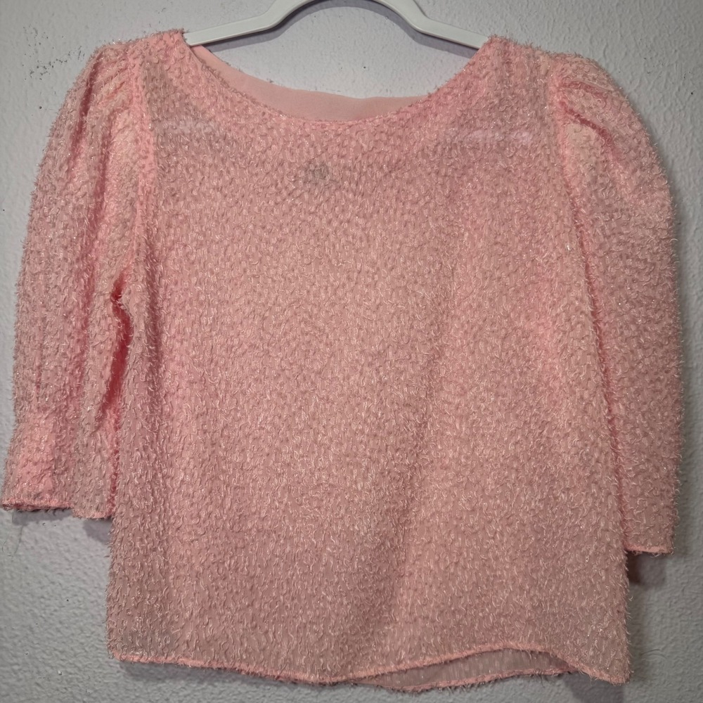 Y2K Puff Sleeve Top Vintage Coquette Pink Cottagecore Fuzzy Shimmer Blouse M?